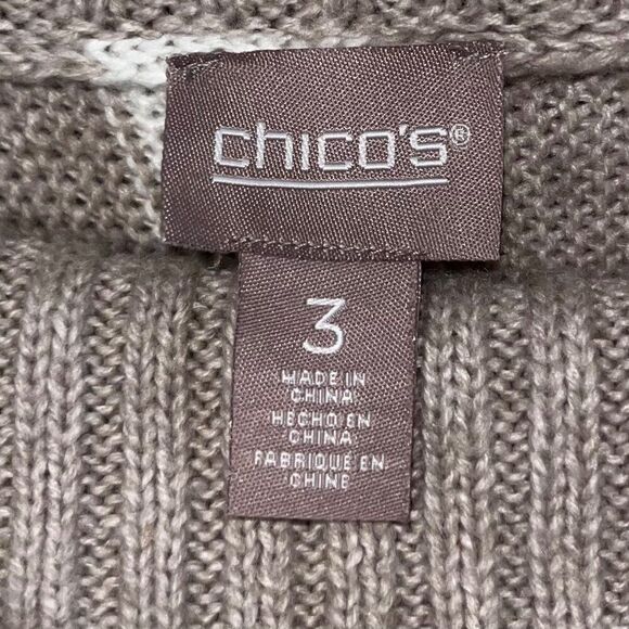 Womens Chico's Colorblock Cowl-Neck Fringe-Trim Sweater Pullover Tan Size 3 - Picture 4 of 10